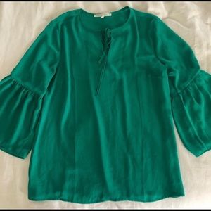 Violet + Claire green chiffon top, bell sleeves, M
